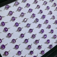 Fantaisie mélange naturel pierres précieuses plaqué argent brésilien améthyste anneaux en gros en vrac violet cubique zircone anneaux pour les femmes