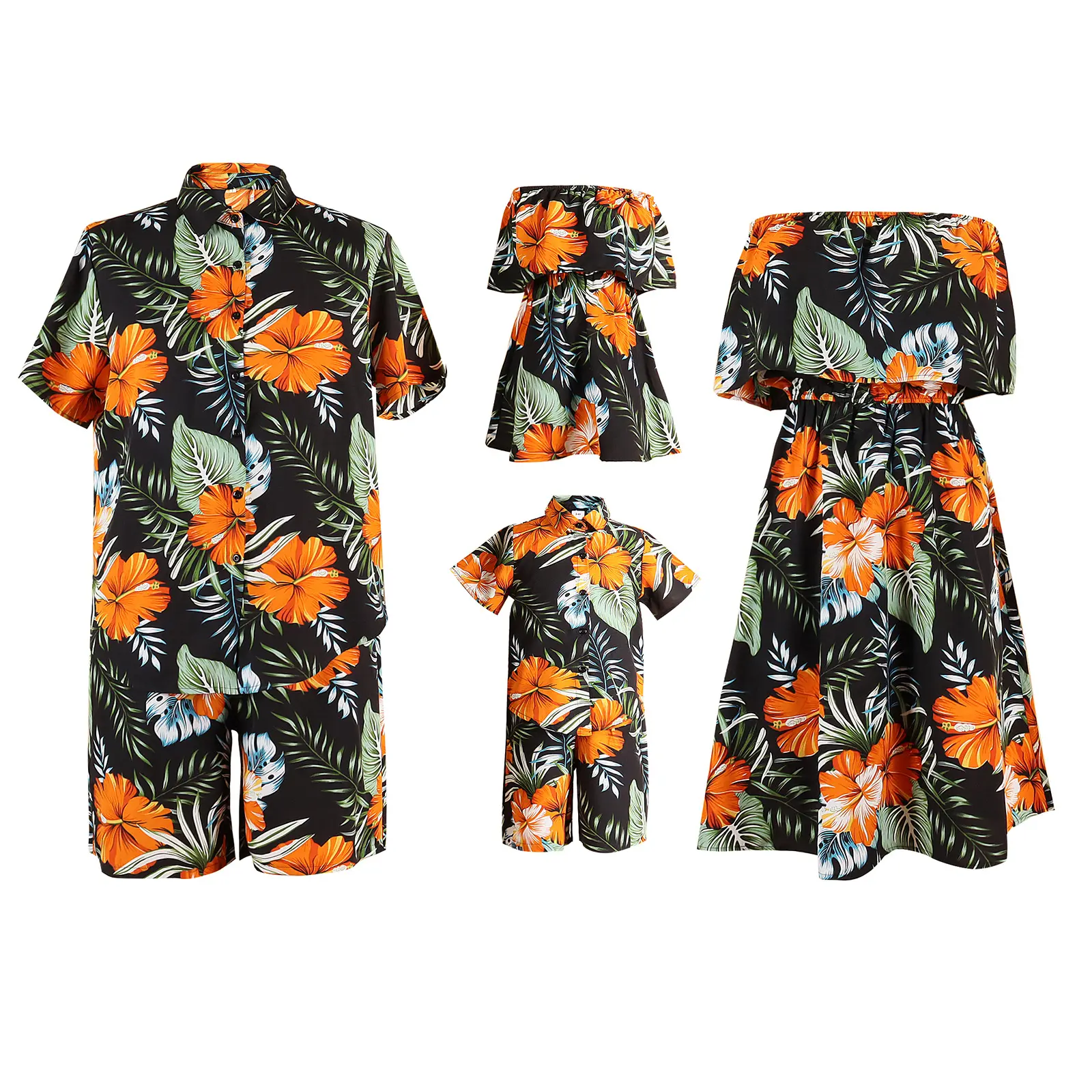Familie von 4 Urlaubsreisen Familien kleid Hawaii Eltern-Kind-Hemd Hemd Set Mutter und Tochter Kleid