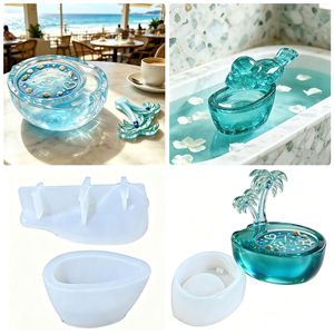 Molde de silicona INTODIY creativo <span class=keywords><strong>para</strong></span> bañera, adorno de <span class=keywords><strong>resina</strong></span> en miniatura, escena de tazón de coco, árbol, pájaro y bañera, combinación de <span class=keywords><strong>moldes</strong></span>. - Product Image 1