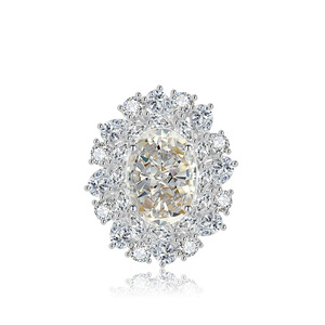 Parure de bijoux de mariage en cuivre plaqué or de haute qualité avec collier et bagues en zircone cubique ovale taille fleur glacée 10*14mm - Product Image 5