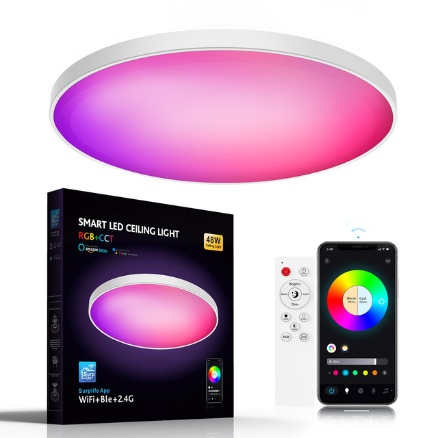Smart Wi-Fi Remote Control RGB Dimming and Color Adjustment Voice Control Modern Ultra-thin Minimalist Tri-proof Ceiling Light