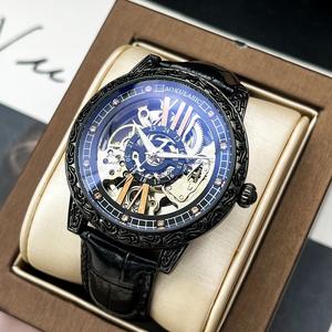 Simple Numéro 6 Et Numéro 12 24 Heures Gravé Fleurs Cas 360 Squelette No Tourbillon Montre Automatique AOKULASIC - Product Image 5