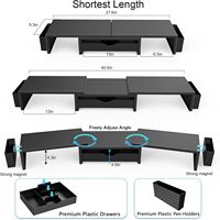 Support de Moniteur Double Extensible avec Organisateur de Bureau, Tiroir et 2 Porte-Stylos, Étagère Métallique pour Moniteur d'Ordinateur