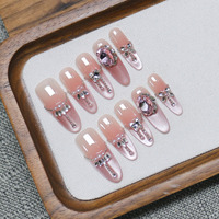 TSZS Faux Ongles à Presser Faits Main, Rouge à Pois avec Nœud, French Long Coffin, Strass, Réutilisables, Vente en Gros