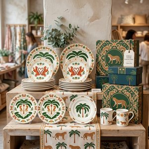 Juego de Vajilla de Porcelana con Calcomanías Personalizadas, Plato de Cerámica con Diseño de Tigre de la Selva, Platos con Borde Dorado, Vajilla para Hoteles, Restaurantes y Bodas, Venta al por Mayor - Product Image 4