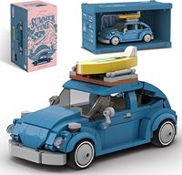 PB PB8805 MOC Voiture de sport miniature bleue pour le camping, modèle d'assemblage créatif, ornements, jouets DIY, cadeaux, 14 ans, ensemble de blocs de construction en ABS