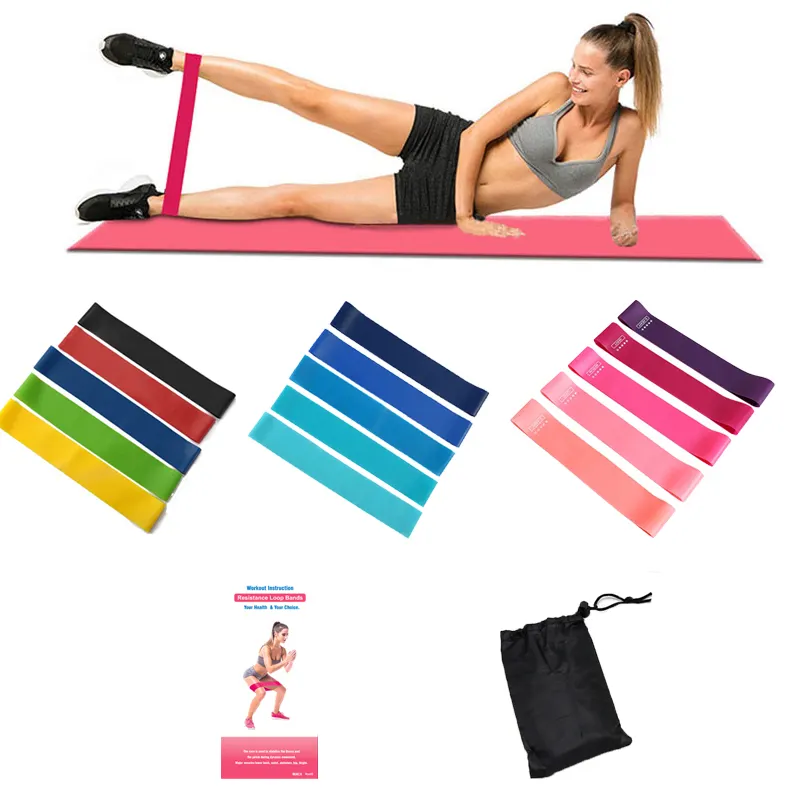 Gym fitness Custom Logo Printed latex bands Yoga Stretch Elastic Loop Rubber Exercise resistance Bands Set