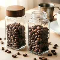 Distributeur de grains de café, boîte de rangement pour thé, pot hermétique, petite bouteille en verre, couvercle en bois d'acacia massif, présentoir
