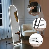 Espejo de Cuerpo Entero Arqueado de Vidrio Templado con Luces LED, Espejos de Pie o de Pared, Espejos de Cuerpo Entero con Iluminación Regulable para Dormitorio
