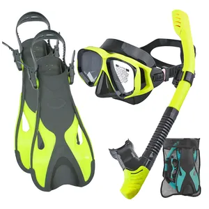 Aloma Set Snorkel menyelam dewasa, versi 2024 perlengkapan Snorkeling masker kacamata selam atasan kering Snorkel dan sirip selam dengan tas perlengkapan