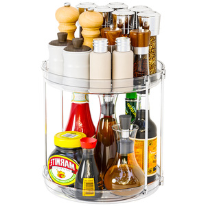 Rotating Kitchen Spice Storage Tray Round <b>Shelf</b> For Home Use With 2 Layers Standing Type Food Container For Seasoning Bottles - Product Image 2