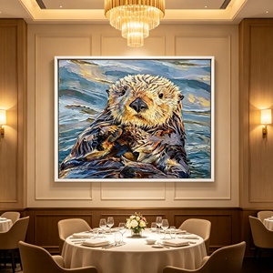 Peinture à l'huile Impasto sur toile, motif loutre marine, portrait animal texturé encadré, décoration murale pour salon, café, hôtel - Product Image 3