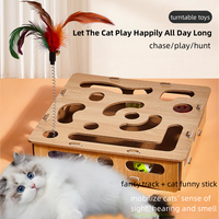 Boîte de puzzle de friandises pour chat élégant en bois avec 2 boules pour chat jouer à un jeu interactif entre les personnes et le chat de compagnie