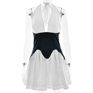 Nouvelle <span class=keywords><strong>Robe</strong></span> <span class=keywords><strong>d</strong></span>'été tendance patchwork coupe trapèze sexy à col en V profond et dos nu - Product Image 5