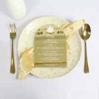 5X7 arco espejo dorado acrílico escritura restaurante menú tarjetas iniciales blancas boda cena menús
