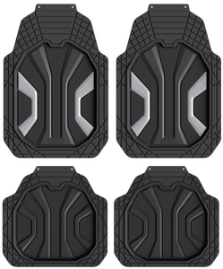 Tapis de sol de voiture Audly Factory Supply, luxe, haute résistance, PVC imperméable, 5 mm d'épaisseur, ensemble complet de 4 pièces, accents argentés métalliques - Product Image 1