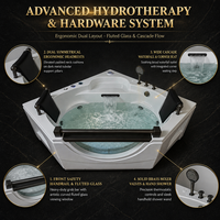 Baignoire Spa Autoportante en Acrylique Noire avec Accoudoirs Noirs, Robinet Noir, Massage d'Angle, 1500x1500x650mm, Deux Places, Écologique, pour Salle de Bain