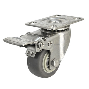 Rueda giratoria de acero inoxidable 304 de 2 pulgadas con freno, rueda de goma silenciosa, precio de fábrica, rodamientos de bolas - Product Image 1