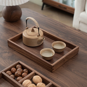 Walnut Wood <b>Storage</b> <b>Tray</b> Rectangle 30x20x4cm Solid Color For Home Coffee Table Organization - Product Image 2