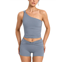 Nouvel ensemble de débardeur de yoga asymétrique froncé et hautement élastique, tenue de sport 2 pièces pour femme, idéal pour l'entraînement et le fitness
