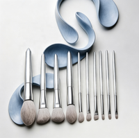 Ensemble de 10 pinceaux de maquillage en nylon de qualité supérieure avec sac, manche en bois gris argenté, tube en aluminium, kit d'outils cosmétiques