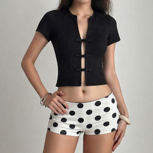Camiseta corta de estilo chino para mujer, camiseta de manga corta lisa con botones de rana, camiseta informal de moda de verano - Product Image 4