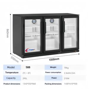 Enfriador de <span class=keywords><strong>Cerveza</strong></span> de Triple Puerta, Nevera de Bar con Puerta de Vidrio, Enfriador de Botellas Bajo Mostrador - Product Image 6