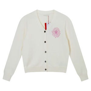 Suéter de Punto Personalizable con Patrón de Bordado de Margaritas, Cuello en V, Informal, de Manga Larga para Mujer - Product Image 5