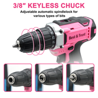 Kit d'outils domestiques rose 140 pièces, perceuse sans fil 21V, outils à main, jeu de douilles, marteau, pinces, tournevis, coffret cadeau DIY