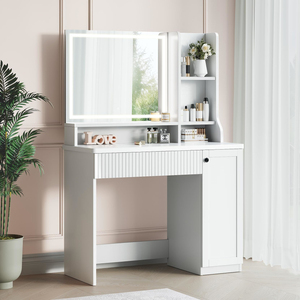Factory Direct Bedroom Dresser Furniture Fluted Drawer Vanity Makeup Desk with <b>LED</b> <b>Mirror</b> - Product Image 4