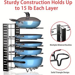 Nouveau support de rangement mural pliable multi-niveaux réglable pour casseroles et couvercles de cuisine DIY - Product Image 5