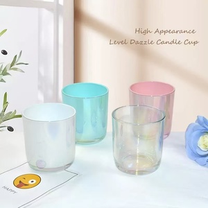 Venta al por mayor de lujo iridiscente vidrio vela tarros tapa cajas logotipo personalizado vacío 10oz 12oz 14oz Arco Iris transparente cilindro embalaje de lujo - Product Image 2