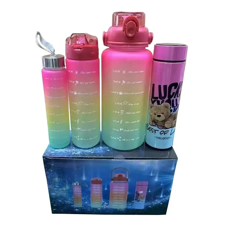 Градиентный цветной туристический лагерь 4 шт. набор с мотивационным и временным маркером оптовая продажа градиентная пластиковая бутылка для воды