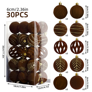6cm Velvet Plastic <b>Christmas</b> Balls 30 Pieces Flocked Fabric Painted Xmas Ornament Hanging Decor Balls Wholesale - Product Image 4