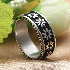 European Style <b>Titanium</b> Steel Flower <b>Ring</b> Retro Silver Unisex Fashion Jewelry Gift - Product Image 1