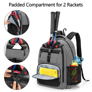 Bolsa de Tenis, Mochila de Tenis Unisex, Deportiva y Portátil, con Capacidad para 2 Raquetas, Compartimento Separado para Zapatos, Ligera y Resistente - Product Image 5