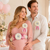 Rosa Schwangerschafts-Blumengürtel-Set 3-teilig, Werdende Mama & Werdender Papa Ansteckblume, Niedliche Dekorationen für Babyparty