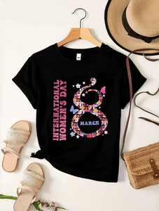 T-shirt per la Giornata internazionale della donna, per donna, manica corta, girocollo, stampa grafica, top casual in jersey per tutte le stagioni - Product Image 2