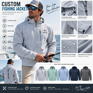 Veste de pêche personnalisée pour hommes, veste imperméable, veste d'extérieur pour hommes, coupe-vent léger, logo personnalisé, vêtements de sport à séchage rapide - Product Image 1