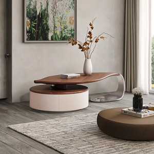 Tavolino <span class=keywords><strong>da</strong></span> Caffè Moderno a Forma di Foglia Impiallacciato Noce di Lusso Leggero per Soggiorno e Casa Nuovo Design dalla Forma Speciale - Product Image 2