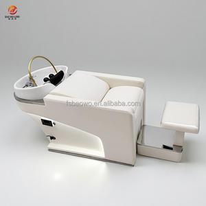 White Beauty Salon Ausrüstung Thai Half Lying Flush Bett <span class=keywords><strong>Shampoo</strong></span> Schüssel und Stuhl mit Fuß stütze - Product Image 1