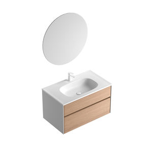 Meuble de salle de bain de projet hôtelier de luxe, design en blocs de couleur, chêne avec lavabo blanc, armoire, OEM ODM, meubles sur mesure - Product Image 2