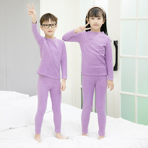 高品质冬季保暖内衣套装男童女童服装套装纯色棉弹力加厚套装 - Product Image 3