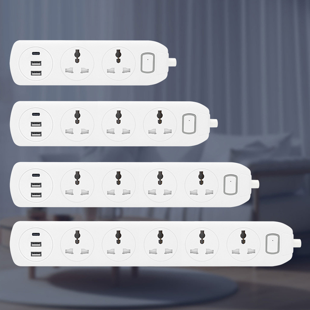 EU UK Multi Plug Power Strip Extension Socket with 2 USB a and 1 USB C Output Ports 2-4 AC Outlets 3m Cable 5V 2.1A USB