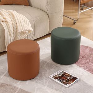Pouf rond en cuir minimaliste moderne, siège rembourré pour salon, chambre à coucher, salle à manger - Product Image 4