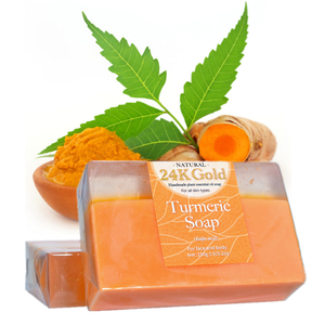 150g אישי טיפוח עור יופי מוצרים אורגני פילינג לחות כורכום קוג 'ית חומצה 24 K זהב בעבודת יד אמבטיה סבון בר - Product Image 1