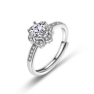 Bague de mariage ouverte ajustable en acier inoxydable avec zircon, bijoux de fiançailles pour mariée, bague en diamant Moissanite - Product Image 5