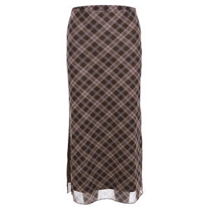 Femmes printemps automne Plaid imprimé Sexy Slim crayon jupes Style Preppy filles fente minijupe cheville longueur Wrap hanches plaine teint - Product Image 1