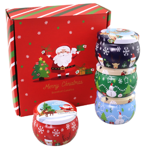 Ensemble cadeau de <span class=keywords><strong>bougies</strong></span> parfumées en boîte métallique avec cire de soja, design Joyeux Noël - Product Image 3
