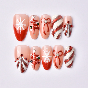 Handmade ABS French Style Wearable <b>Nails</b> Almond Shape Press-On Reusable Detachable Pieces 30 Pcs/<b>set</b> for Finger Christmas - Product Image 4